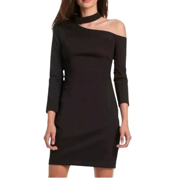 NEW trina Trina Turk Gigi Off One Shoulder Choker Neck Dress in Black Sz. 2 - Picture 1 of 3